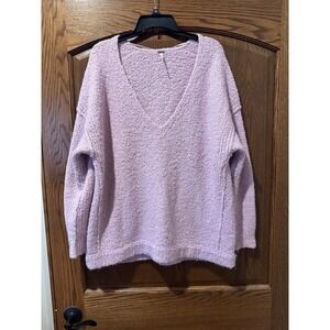 Free People Women's Sweater Pullover‎ V-Neck Boucle Knit Lavender Purple Small